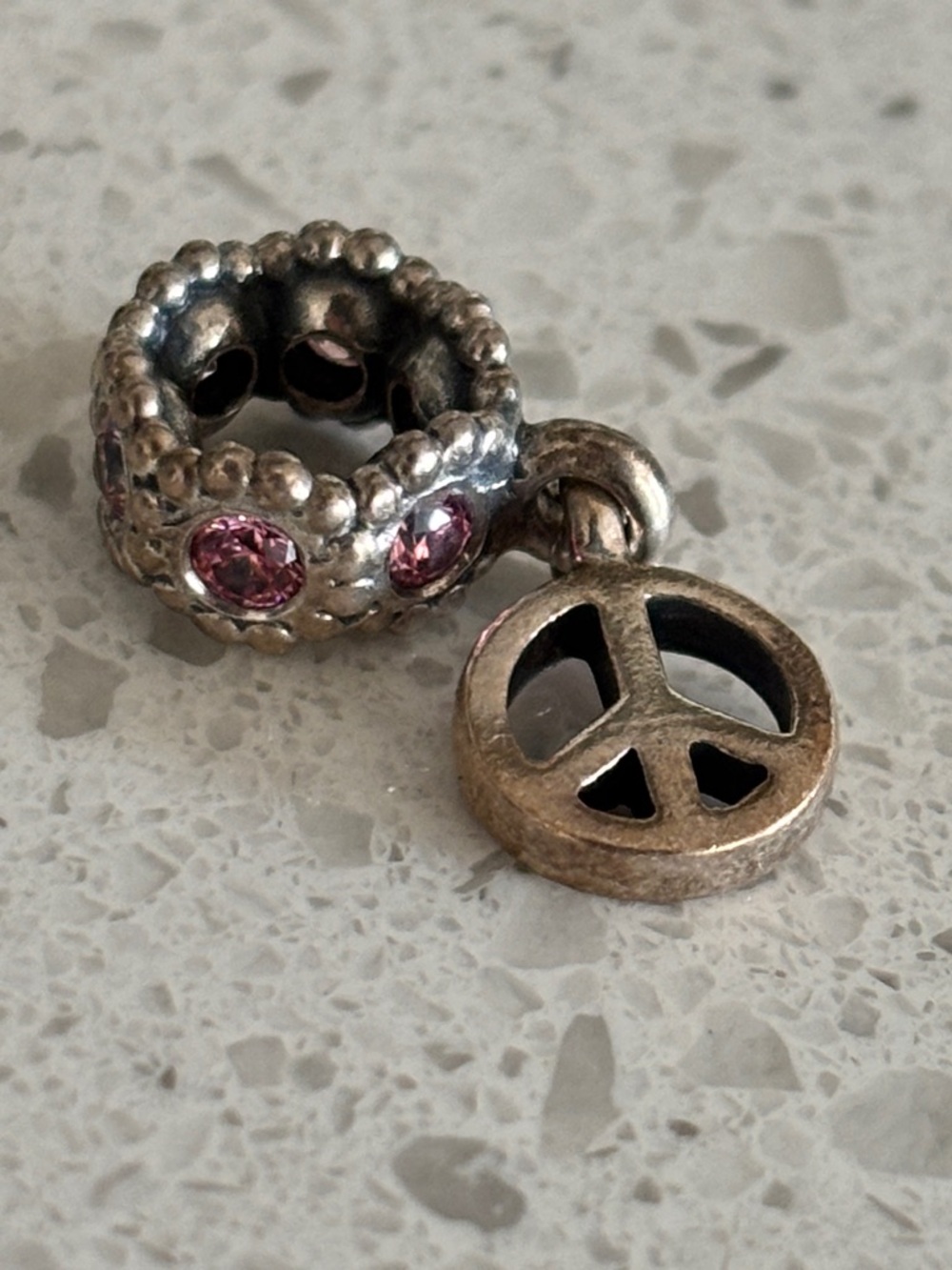 Pandora Silver and Pink Peace Sign Dangle Charm